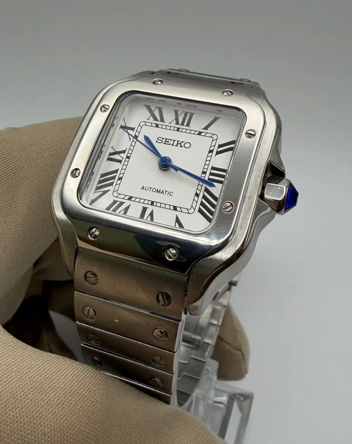 Custom Seiko Santos Mod ‘White Dial’ 34mm + 2 leather straps