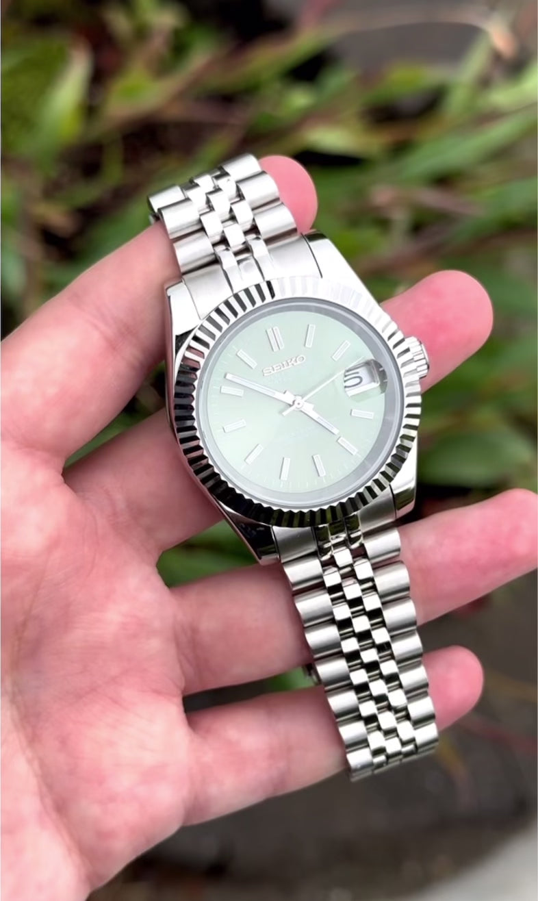 Seiko Datejust Olive Green Dial Mod 36/39 – NH35 Mod Watch Shop